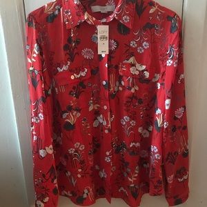 NWT M Loft Valley Utility Blouse Shirt Red